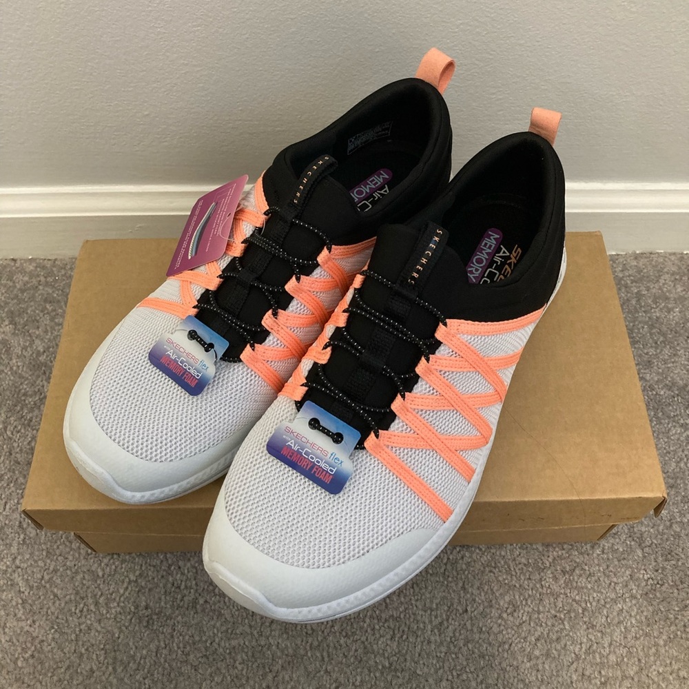 Skechers Flex Air-cooled Memory Foam Black,White,Pink Women's Sneakers Size 8